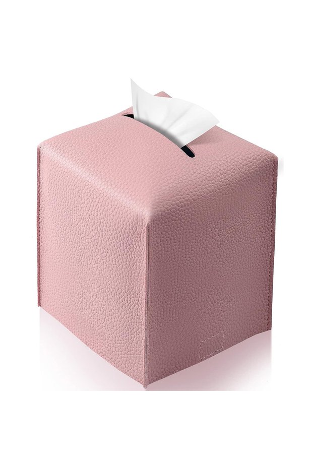 pink Modern PU Leather Square Tissue Box Cover Holder-Decorative Holder/Organizer for Bathroom Vanit