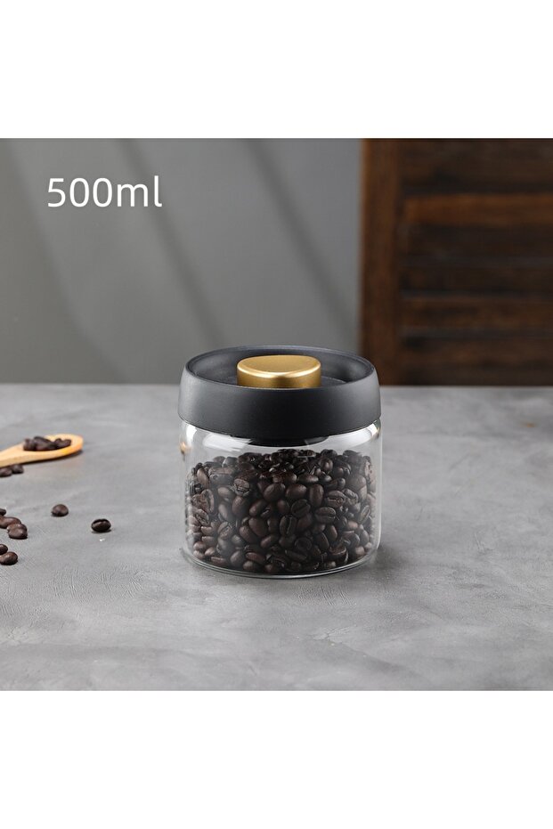 Golden lid 500ml Manual Vacuum Sealed Coffee Jar High Borosilicate Glass Moisture Proof Tea Storage