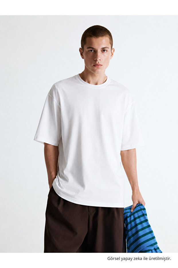 Men's 100% Cotton Premium Casual Loose White T-Shirt