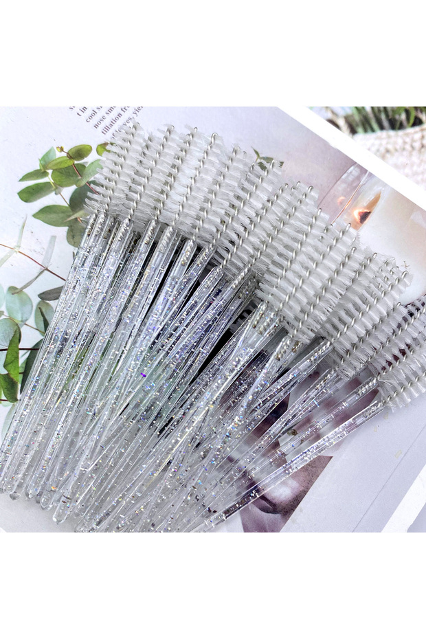 Crystal Transparent 50Pcs Makeup Brushes Disposable Crystal Eyebrow Brush Diamond Handle Mascara Wan