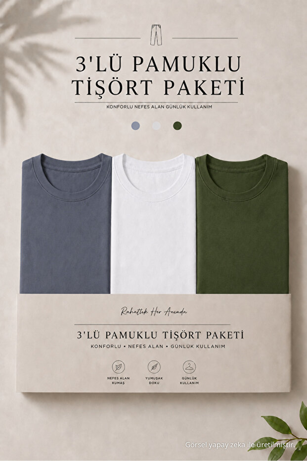 3 Pieces Men's Casual Summer Loose Basic Short Sleeve T-Shirt
