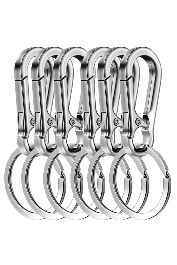 silvery 6Pcs Carabiner Clip Keychain Metal Carabiner Shape Key Ring Keyring Key Holder Clips Hook Ho