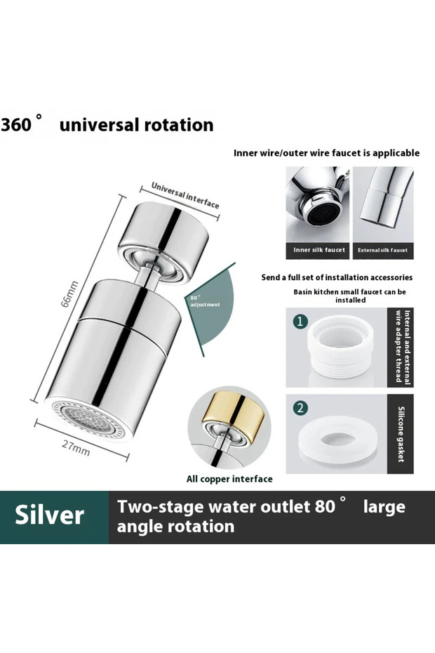 Silver Long B 360° Basin Faucet Adapter Do Kranu Spray Filter Accessory Kitchen Sink Splash 2 Rotary