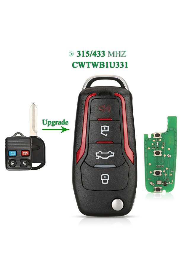 Red Strip without Chip Jingyuqin Modified CWTWB1U331 Flip Remote Key 315/433Mhz For Ford Explorer Fo