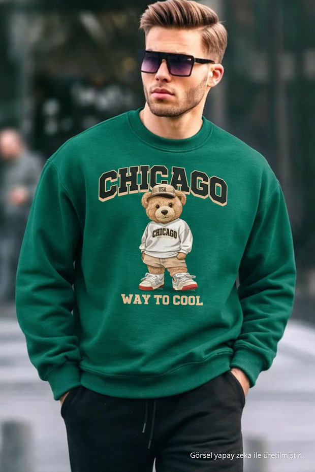 Chicago Bear Embroidered Retro City Men's Green Sweatshirt