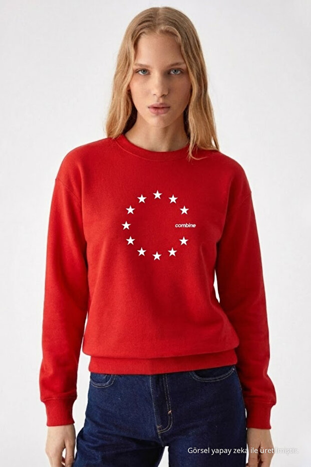Women's Star Print Red Casual Sweatshirt