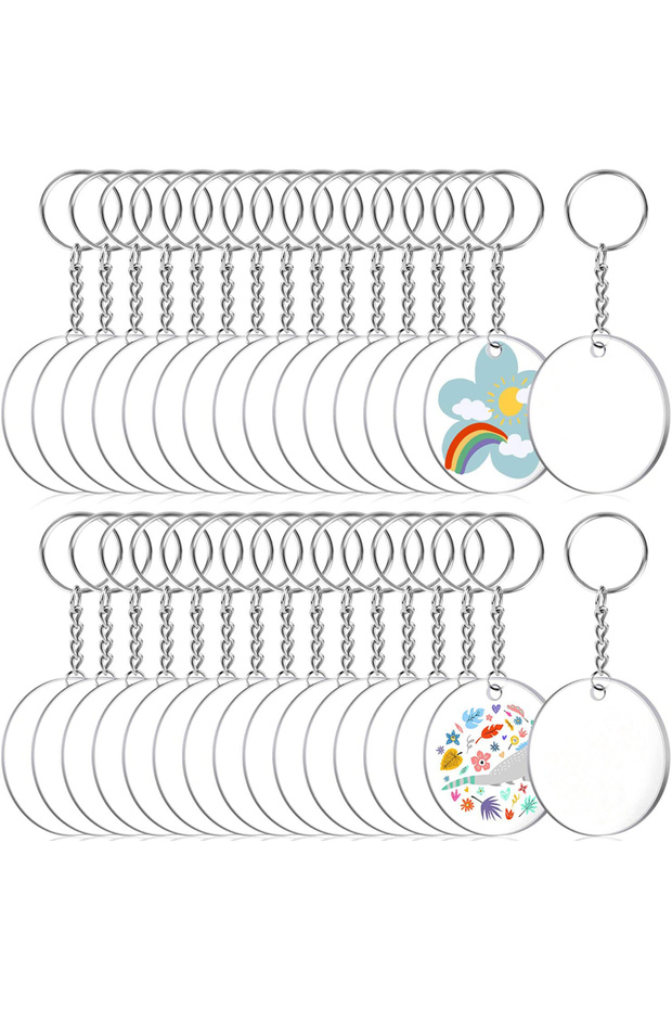 90Pcs A 90Pcs Acrylic Keychain Blanks Kit with Key Rings Jump Rings Round Keyring Set DIY Key Rings
