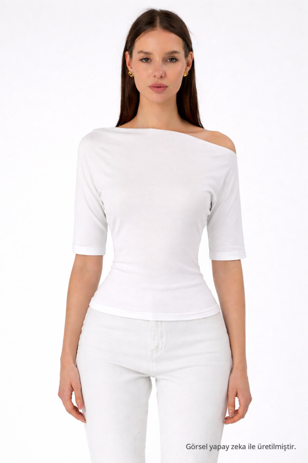 Women's Off-The-Shoulder Short Sleeve White Tight Blouse