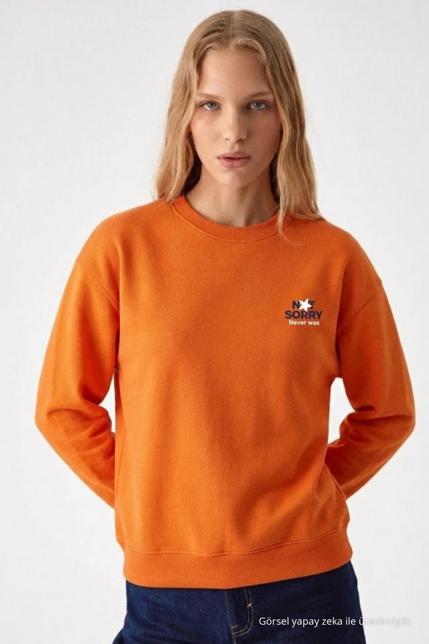 Women's Sorry Chest Print Orange Sweatshirt