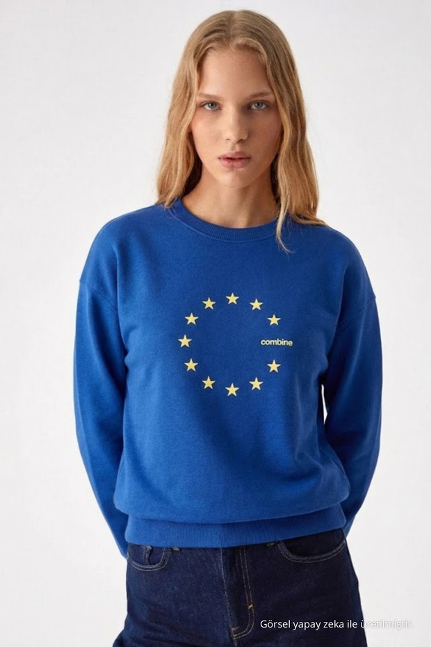 Women's Star Printed Blue Casual Sweatshirt