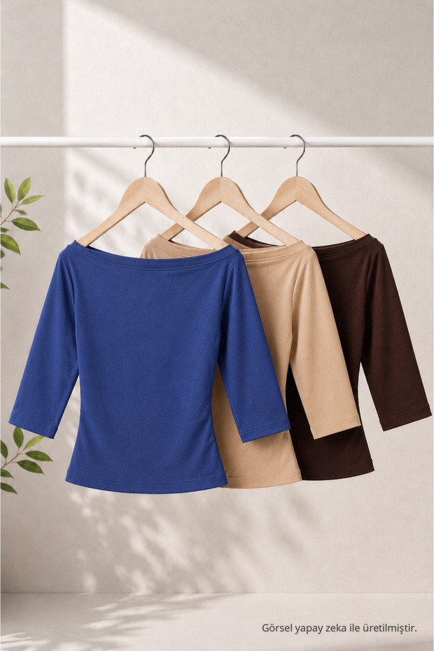 Damen Daily Slim Basic 3-teilige Bluse