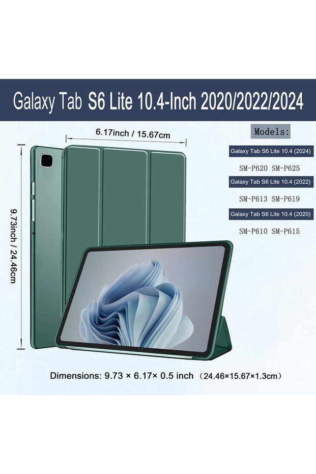Deep Green Case for Samsung Galaxy Tab S6 Lite 10.4'' 2024/2022/2020 (SM-P620/P610/P613/P615), Magne