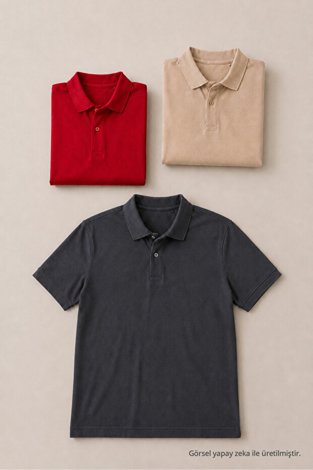 Men's Straight Fit 3-Piece Polo Collar T-Shirt