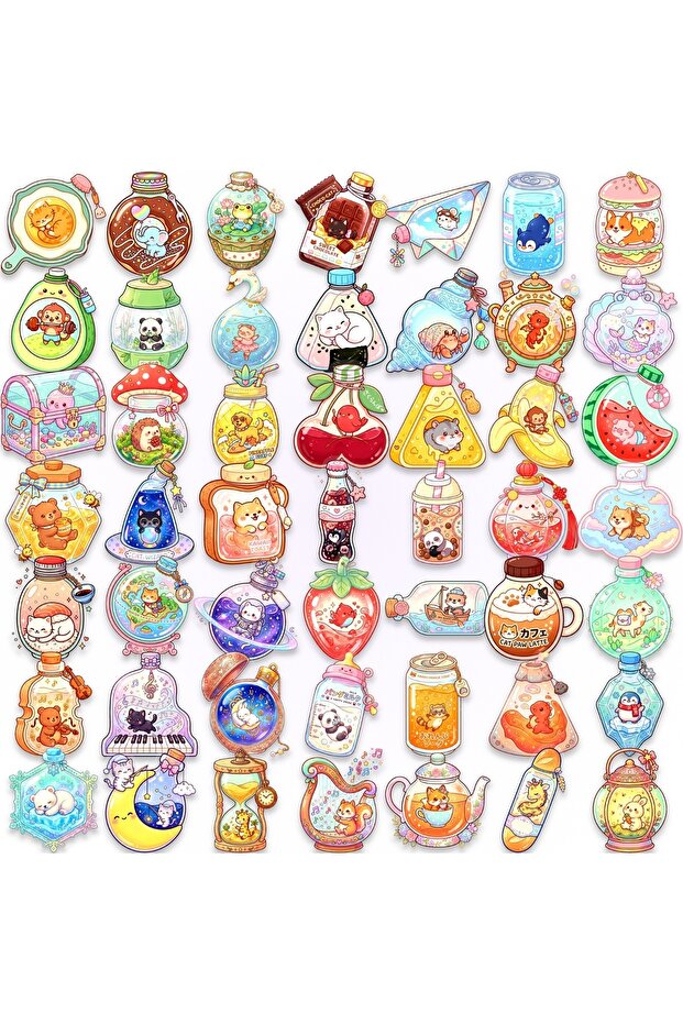 50PCS 50-100PCS Adorable Dreamy Pet in Drift Bottle Graffiti Stickers, Waterproof Transparent PET De