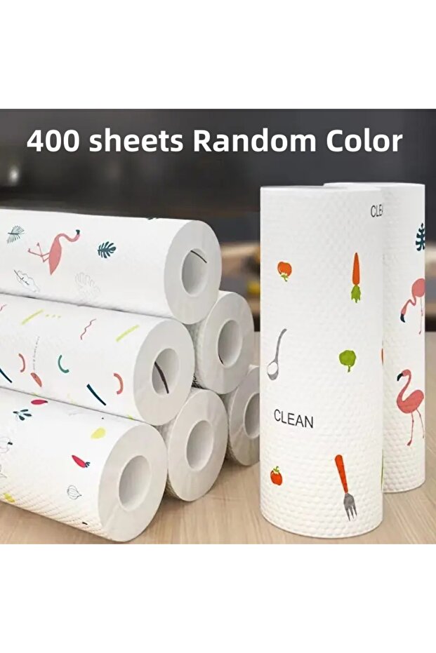 Random Color 400Pcs Washable Kitchen Paper Towels Dual-Purpose Dry & Wet Cleaning Cloth Disposable D