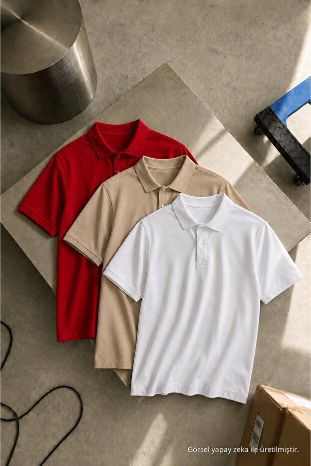 Men's Short Sleeve 3-Piece Loose Polo Collar T-Shirt
