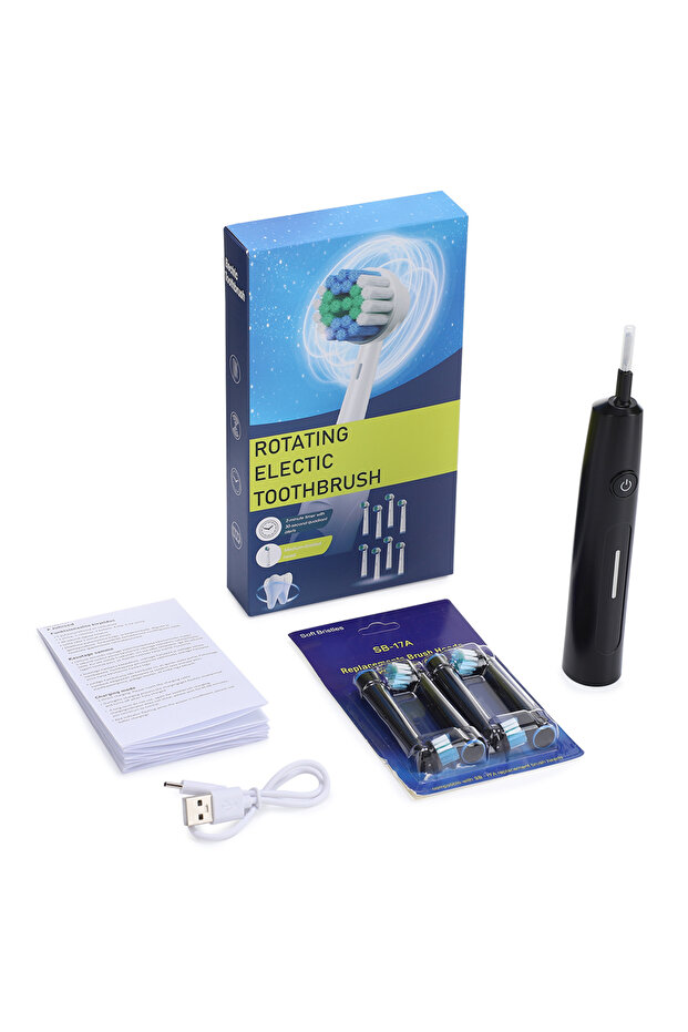 Black set 3D Rotating Electric Toothbrush 5 Modes USB Fast Rechargeable Rotary Electric Toothbrush w