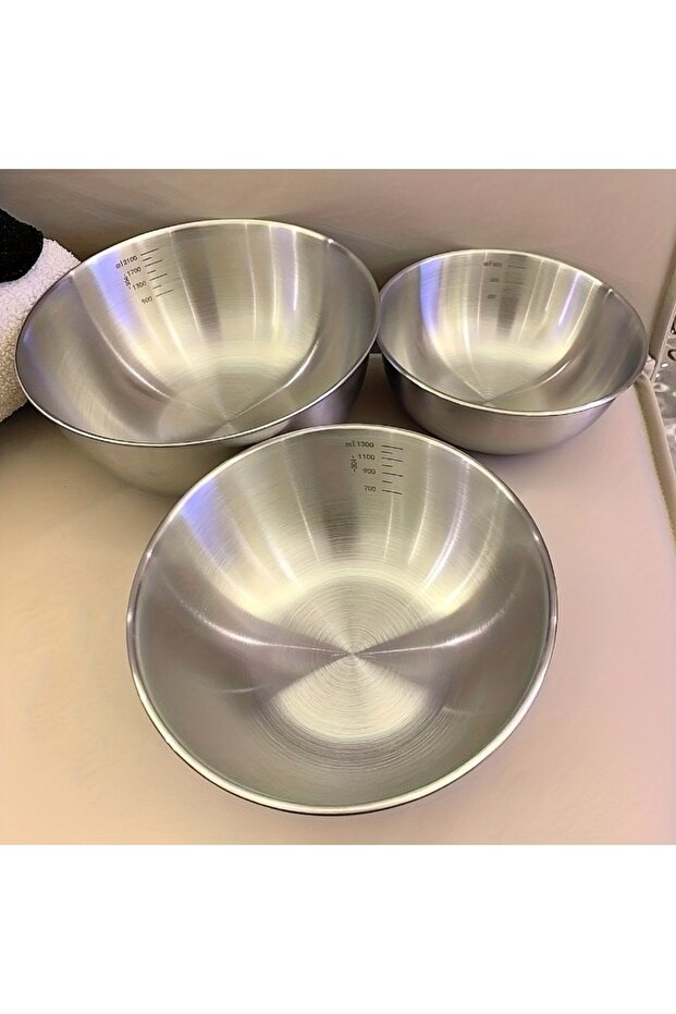 3pcs set Set of 3 Stainless Steel Mixing Bowls with Measurements, Suitable for Home Use, Thickened f