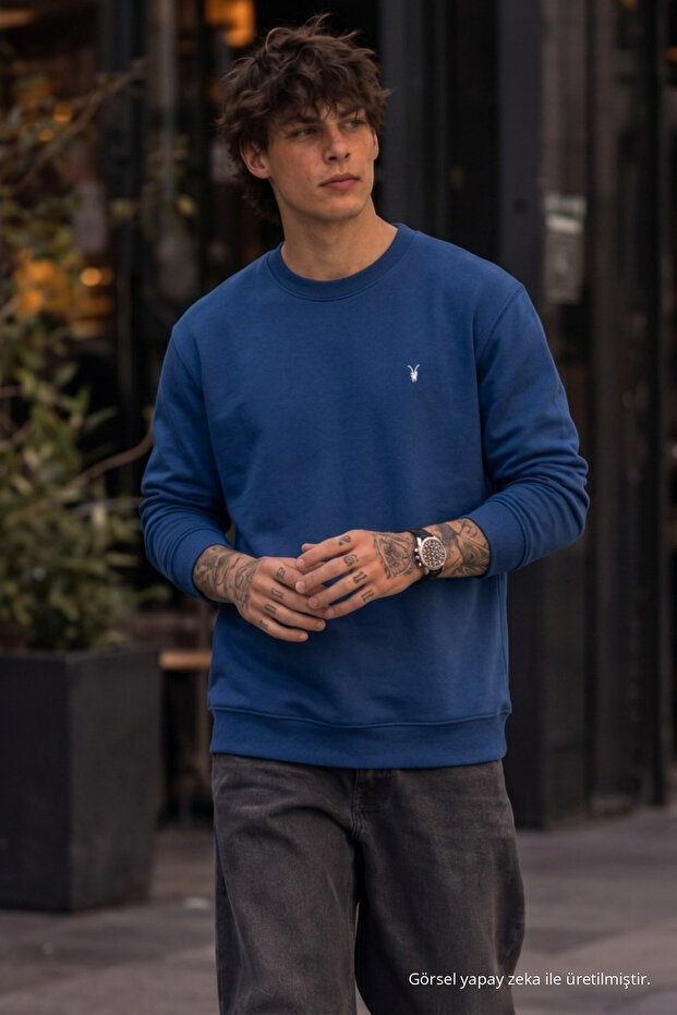 Knitted Winter Casual Indigo Men's Sweatshirt