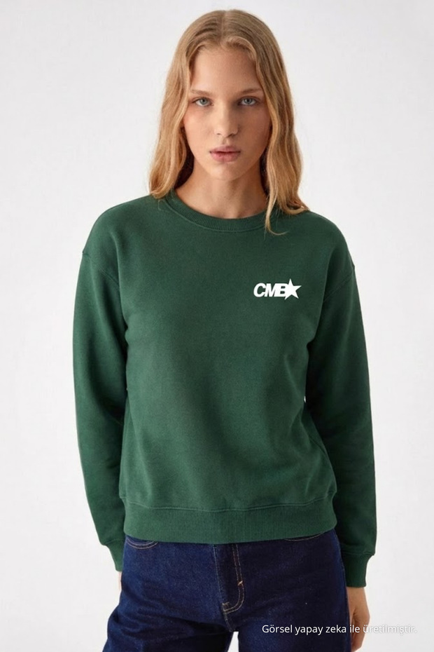 Women's Cmb Text Print Dark Green Loose Sweatshirt