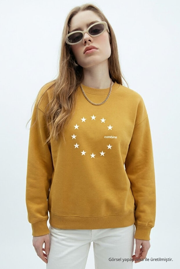 Women's Star Europe Printed Mustard Sweatshirt