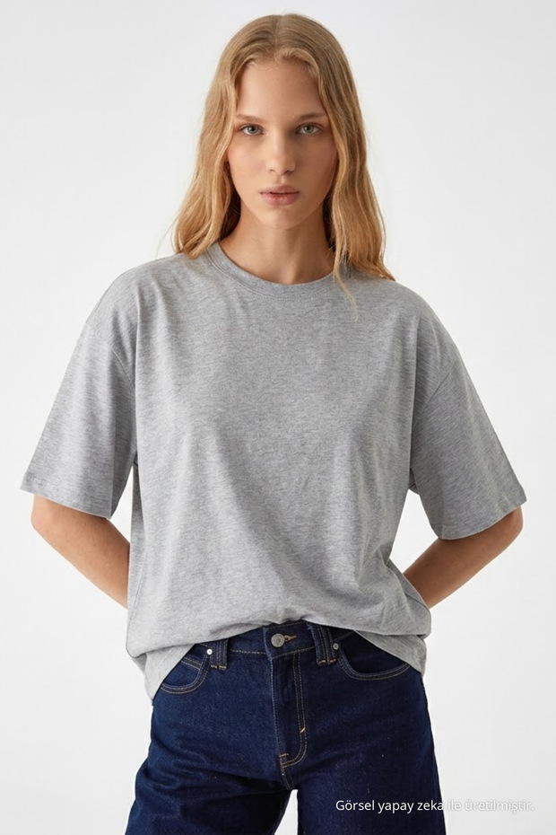 Women's Crew Neck M.Gray Oversized T-Shirt