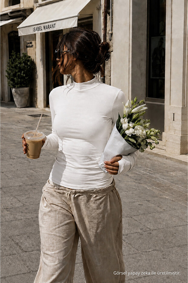 Women's Autumn Textured Body Line White Blouse