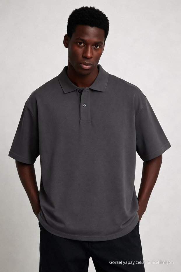 Men's Short Sleeve Loose Fit Smoked Polo Collar T-Shirt