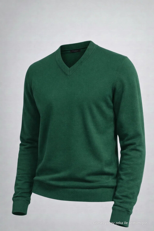 Men's Casual V-Neck Green Knit Sweater