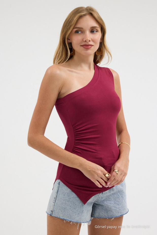 Women's Off-Shoulder Burgundy Asymmetrical Blouse
