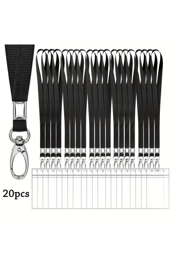 black 20pcs Neck Lanyard for Keys Keychain ID Badge Holder with Waterproof Ferrules Swivel Clips Gif