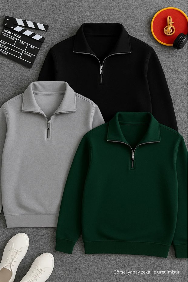 Men's Basic Half Zipper 3-Piece Sweatshirt