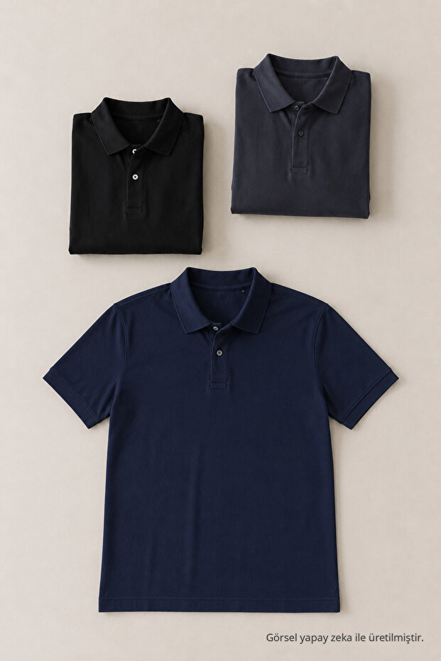 Men's Straight Fit 3-Piece Polo Collar T-Shirt