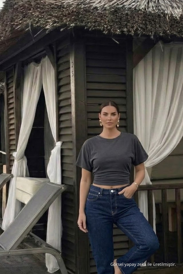 Women's Premium Slim Fit Smoked Crop T-Shirt