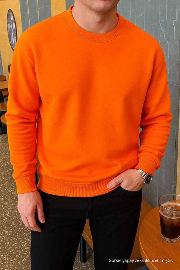 Herren Relax Fit Winter Orange Basic Pullover