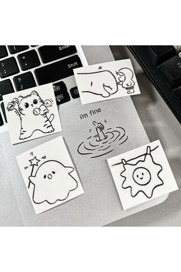 5Pcs 1/5Pcs I'M Fine, Cat, Girl, Little Ghost, Sun Set Stickers, Fun and Unique Style Stickers - Hig