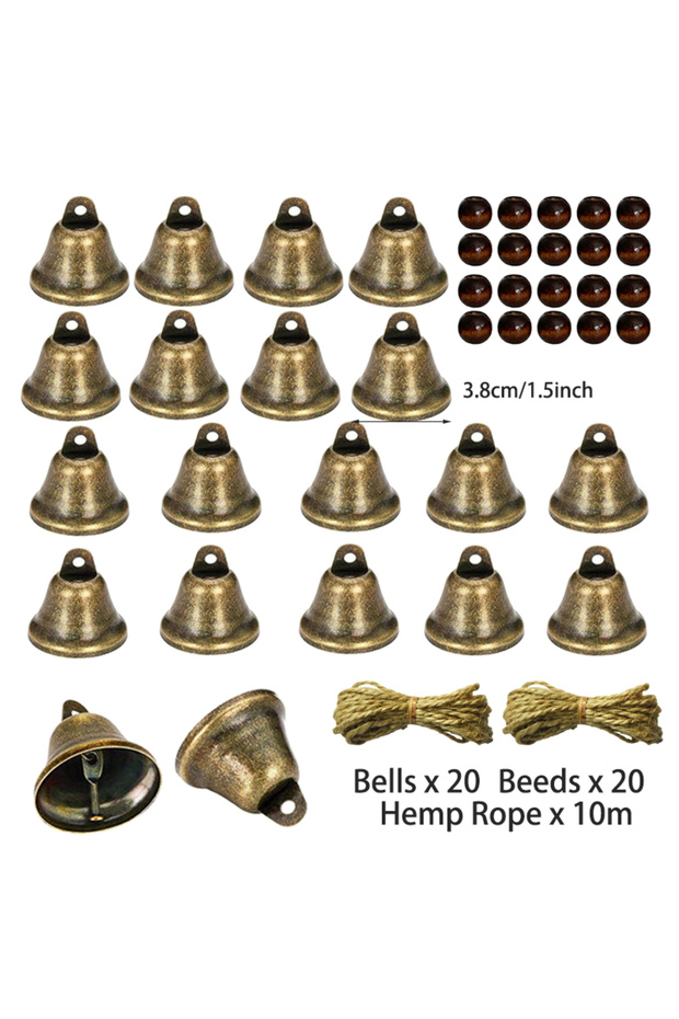 Set B Vintage Brass Jingle Bells 38mm Small DIY Beeds Rope Crafts Kits Wind Chimes Housebreaking Dog