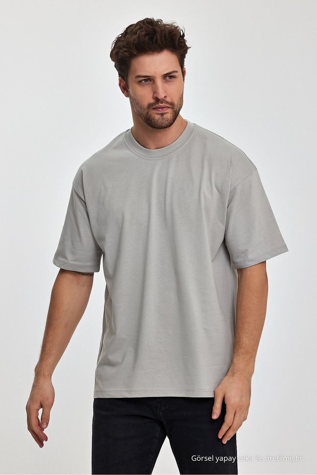 Men's Oversized Fit Thick Fabric Textured Crew Neck T-shirt