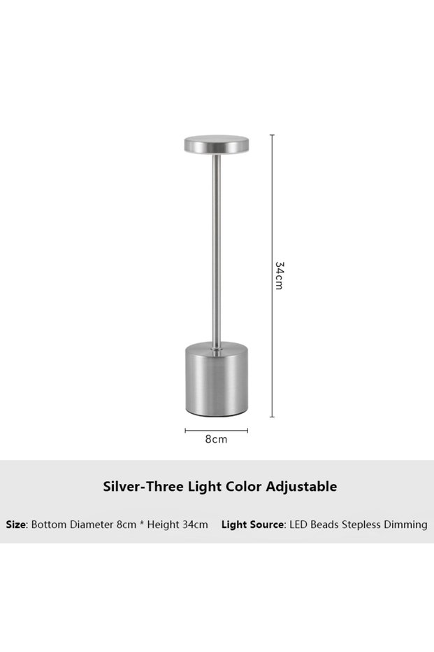 Silvery Simple Touch Sensor LED Table Lamp Rechargeable Desk Lamp 3Colors Adjustable Bedside C