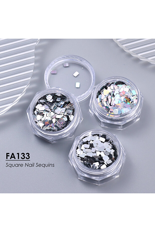 FA133 3pcs Holographic Square Nail Art Sequins Mirror Silvery Chunky Glitter Flakes DIY Charm Party
