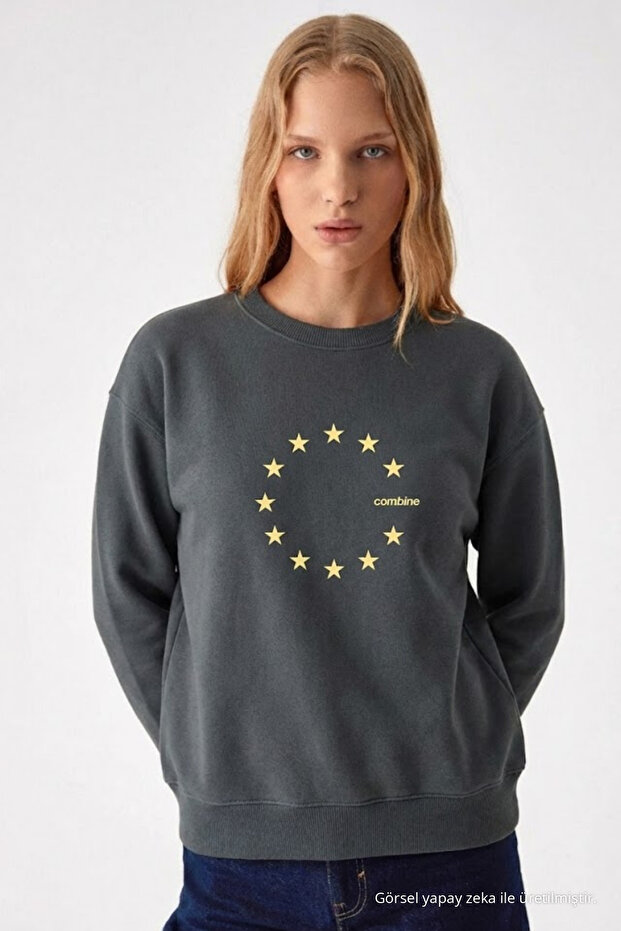 Women's Star Printed Smoked Casual Sweatshirt