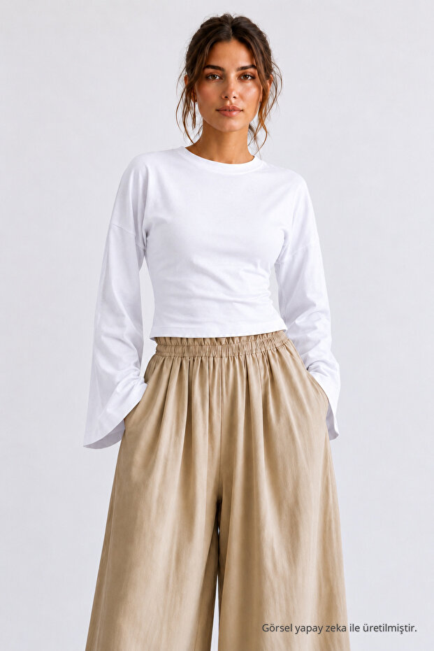 Women's Slim Fit Knitted Crew Neck White Blouse