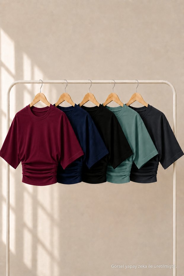 Women's Crew Neck Basic 5-Piece Crop Blouse