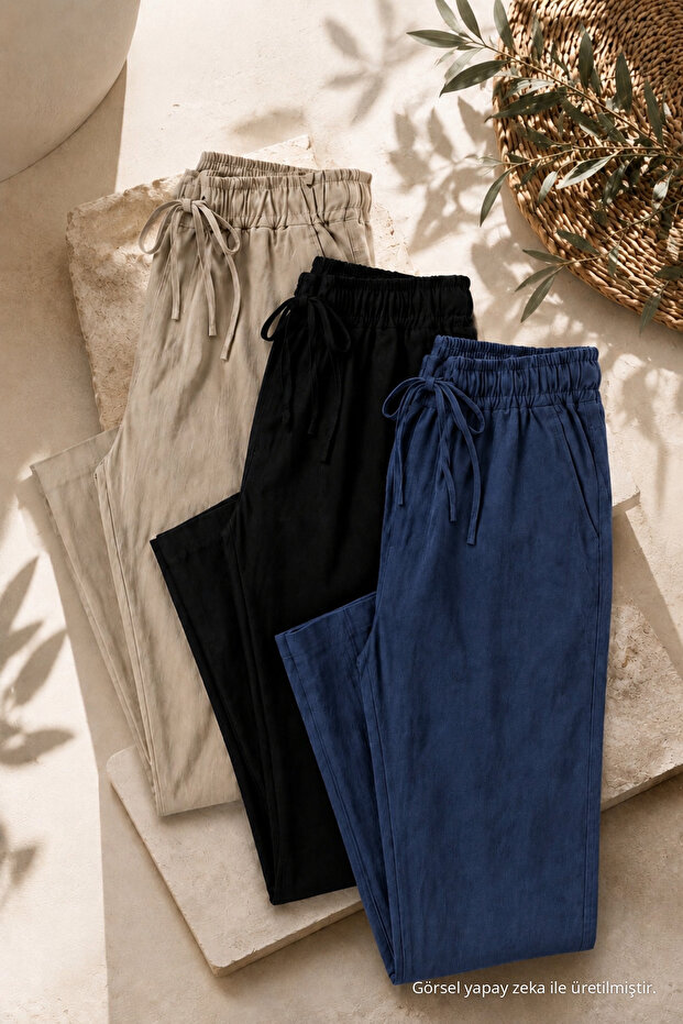 Men's 3-Piece Loose Linen Trousers with Elastic Waist