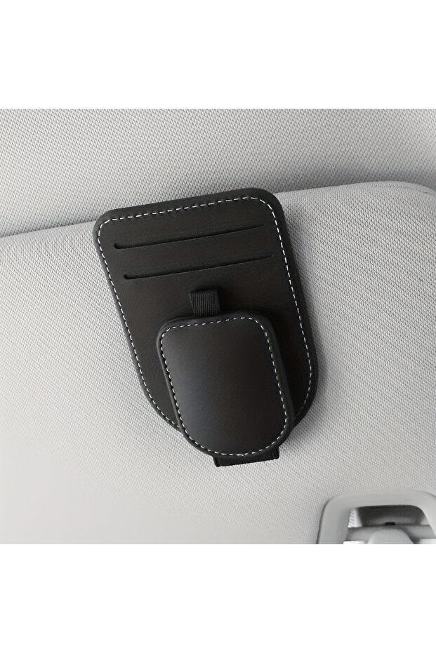 Black Magnetic Sunglass Clip For Car Sun Visor Leather Glasses Hanger Firm Grip Quick Access For Dri