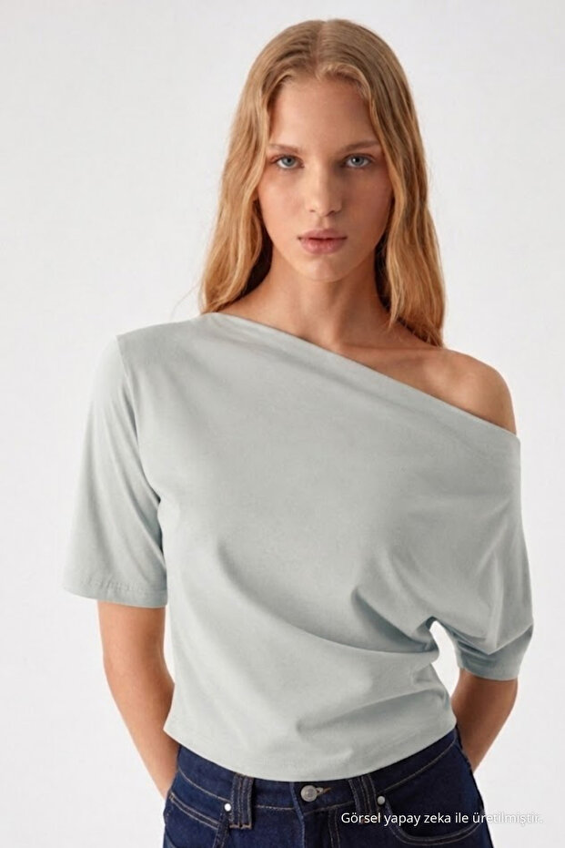 Women's Off-Shoulder Short Sleeve Gray Blouse
