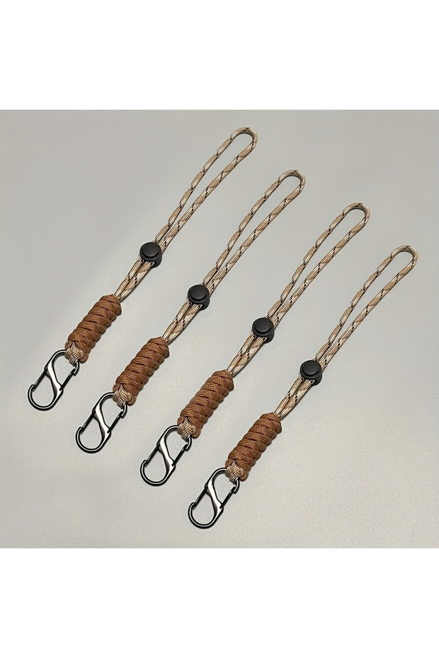 khaki 4pcs 4pcs Handmade Braided Nylon Keychain with Wrist Hook - Durable Outdoor Multi-Color Key Ho