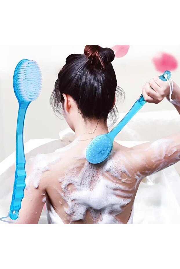 Blue 1Pc Long Handle Bath Brush Soft Hair Bath Brush Back Ball Brush Bathroom Body Brushes Mud Back