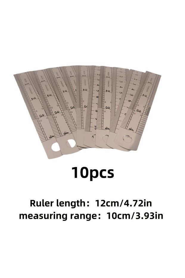 Silvery 10pcs Precision Stainless Steel Rulers, 4-Inch Double-Sided Metal Rulers with Etched Marking