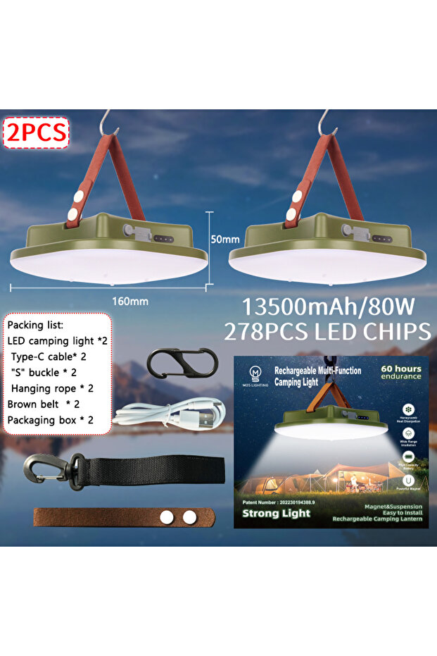 mos-ly01-G-2PCS MOSLIGHTING13500maH LED Charging Camping Light With Magnet Portable Torch Fashion Te